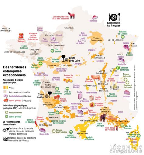 Carte des AOP et AOC en France