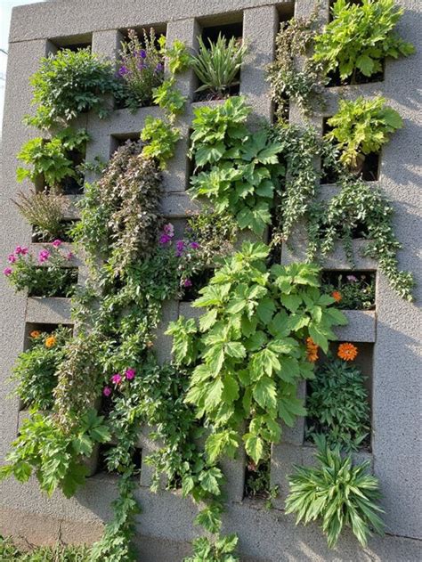 Exemple de jardin vertical avec des parpaings et des plantes grasses