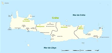 Carte de la Crète avec les sites d'escalade