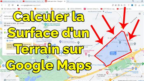 Capture d'écran de Google Earth montrant un terrain avec un polygone tracé et la surface calculée
