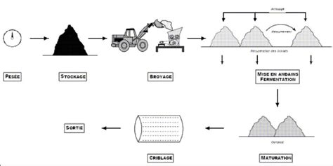 Photo de terrain montrant le processus de compostage en andains