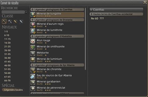 Carte FFXIV avec des icônes de points de récolte intacts
