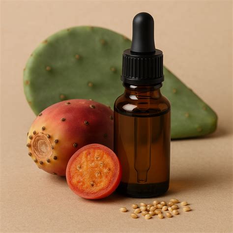 Gouttes d'huile de figue de Barbarie sur une feuille verte