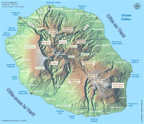 Carte de La Réunion, île de culture du géranium Bourbon