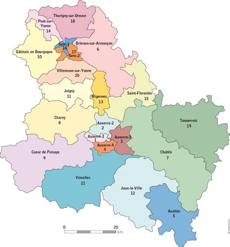 Carte du département de l'Yonne avec ses principales zones agricoles