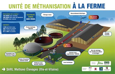 Schéma d'un centre de méthanisation d'effluents agricoles