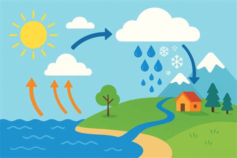 Illustration d'un soleil perçant les nuages de pluie au-dessus d'un jardin luxuriant