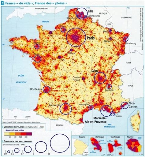 Carte de France illustrant la densité de population de différentes villes, avec Roubaix mise en évidence.