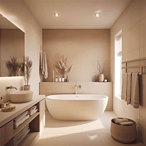 Salle de bain beige avec textures naturelles
