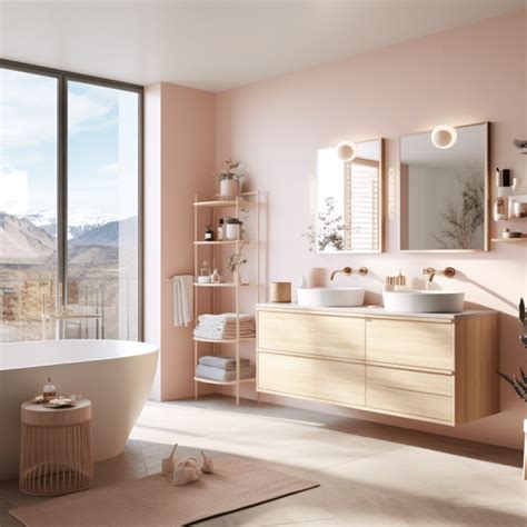 Salle de bain rose pâle avec touches de laiton