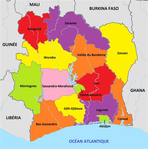 Carte des zones de résistance en Côte d'Ivoire coloniale