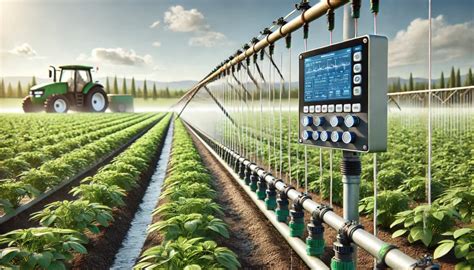 Schéma technique d'une installation maraîchère moderne avec systèmes d'irrigation et de protection des cultures