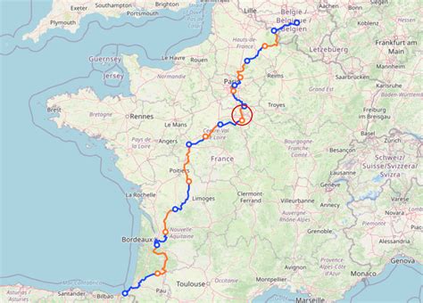 Carte de l'EuroVélo 3 ou Scandibérique en France