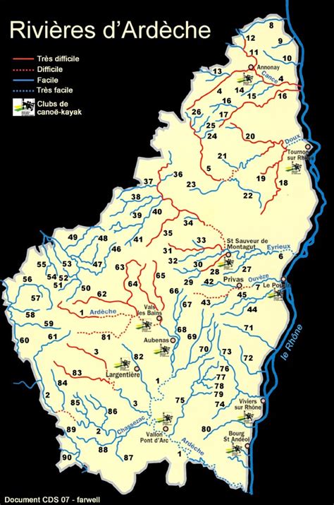 Carte des rivières Ardèche, Beaume et Chassezac