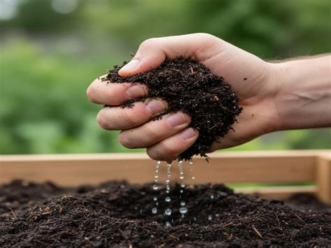 Photo d'une main testant l'humidité du compost