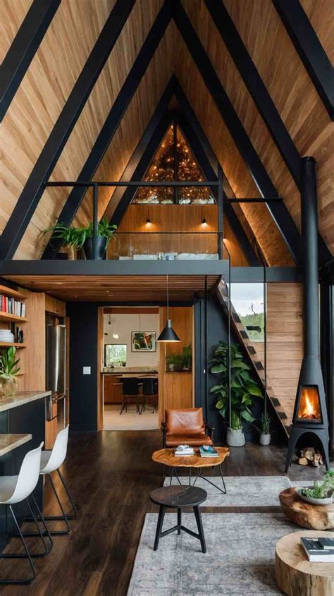 Intérieur chaleureux d'une cabine éco-responsable