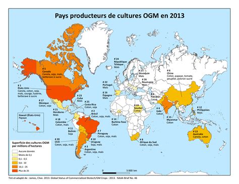 Carte mondiale des pays autorisant et interdisant les cultures OGM