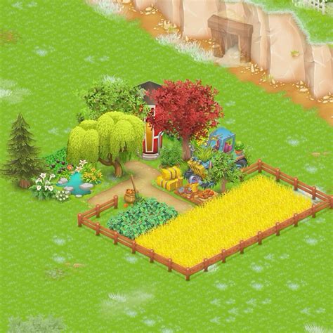 une image montrant une ferme colorée de Hay Day avec des champs, des animaux et des machines