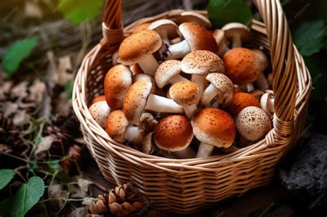 Panier en osier rempli de champignons frais