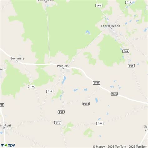 Carte de Pruniers (36120) et de ses environs