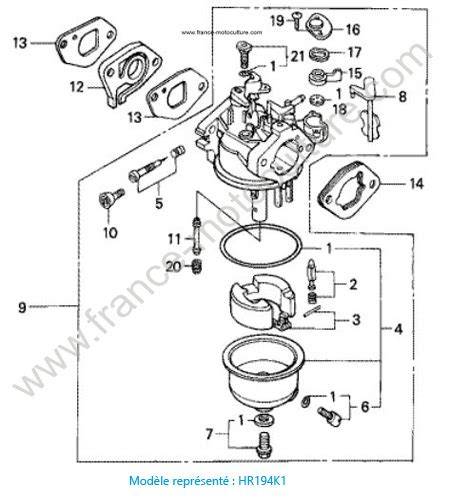 Vue éclatée d'un carburateur de tondeuse
