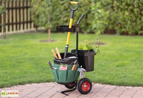 Chariot de jardinage léger avec outils et petites plantes