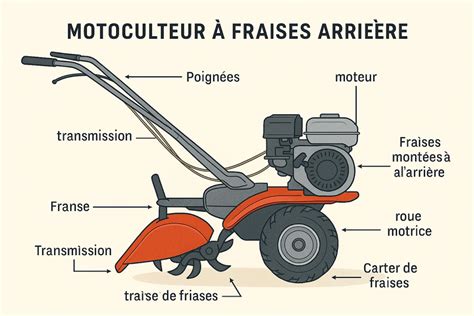 Schéma de l'attelage d'un motoculteur Mabec