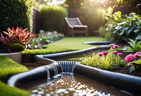 Illustration d'un jardin luxuriant avec un système de drainage visible