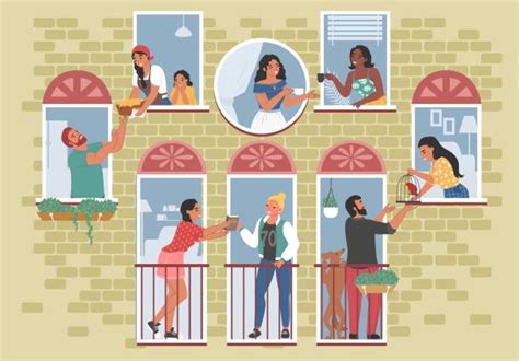 Illustrations de voisins communiquant amicalement