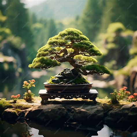 Arbre bonsaï majestueux sur un fond naturel