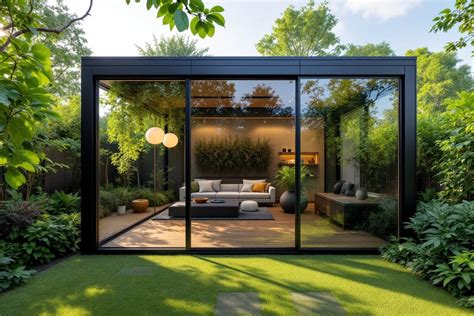 Un studio de jardin moderne installé dans un cadre verdoyant