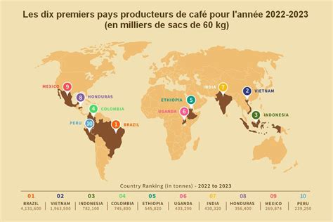 Carte des principales régions productrices de café éthique et en vrac