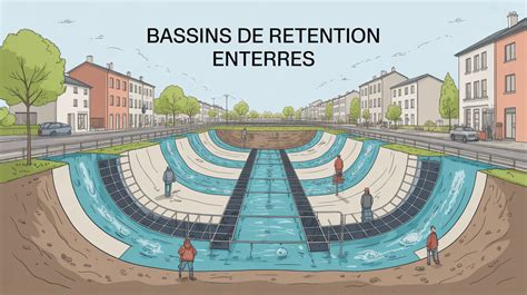 Schéma d'un bassin de rétention enterré avec ses composants