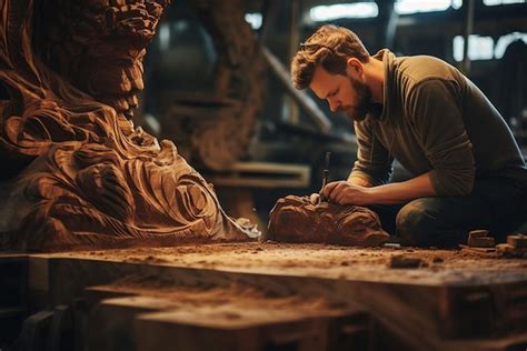 Un sculpteur travaillant sur une pièce de bois complexe