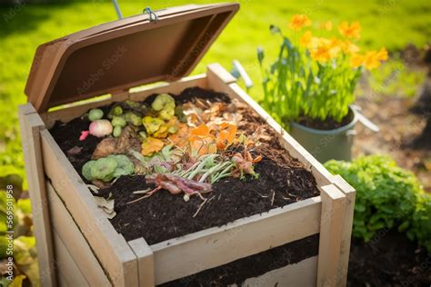 Bac à compost plein d'épluchures et de déchets de jardin