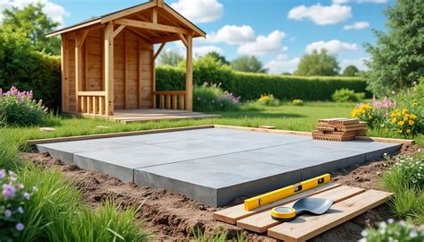 Schéma de fondations pour abri de jardin (dalle béton, plots)
