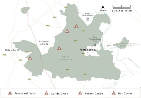 Carte des secteurs d'escalade à Fontainebleau