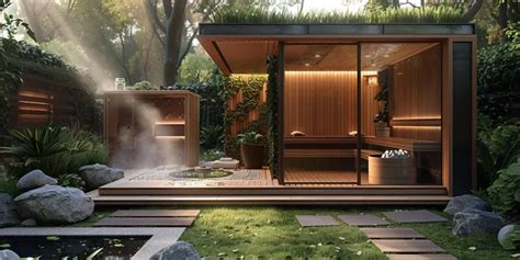 Illustration d'un espace bien-être avec sauna et équipements de fitness
