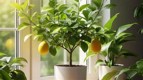 citronnier en pot près d'une fenêtre ensoleillée