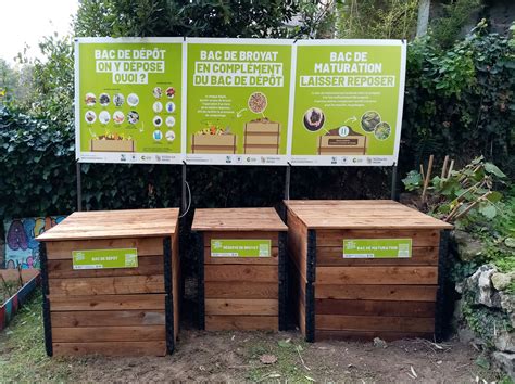 Exemple d'installation de bacs de compostage collectif avec signalétique