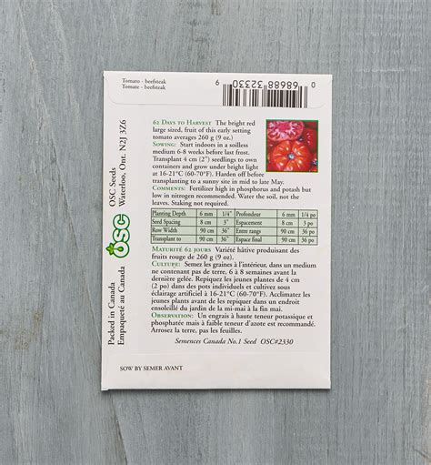 Étiquette de sachet de semences