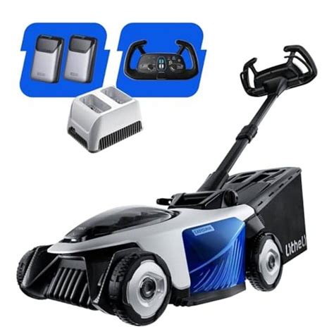 Tondeuse sans fil Hyundai avec ses batteries lithium-ion