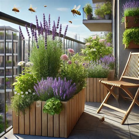 Illustration d'un balcon fleuri avec des plantes mellifères adaptées aux petits espaces