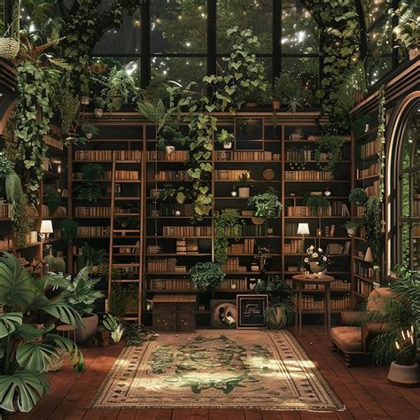 bibliothèque avec des plantes intégrées