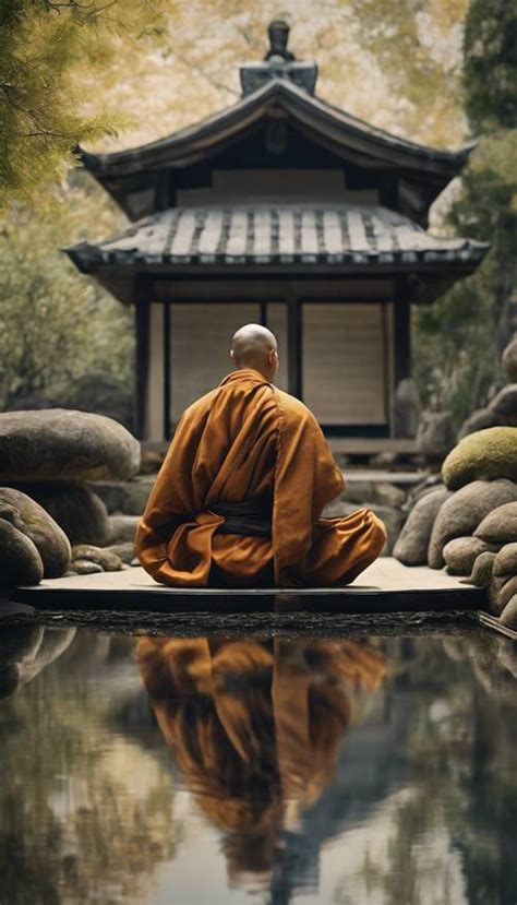Un moine méditant dans un jardin zen