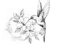 Tatouage Hibiscus et colibri sur la hanche