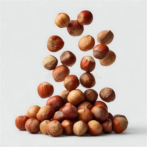 Illustration of hazelnuts falling from a tree onto a tarp