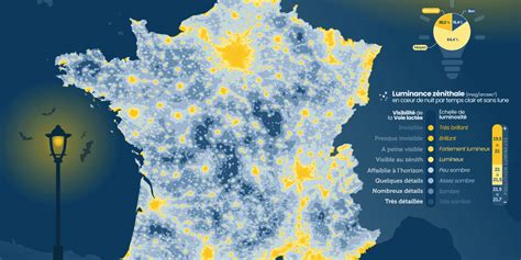 Carte de la pollution lumineuse en France