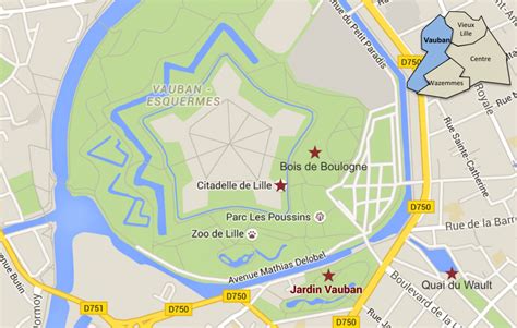 Plan du quartier Vauban à Lille avec indication du Centre Vauban