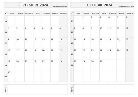 calendrier mettant en évidence les mois de septembre et octobre